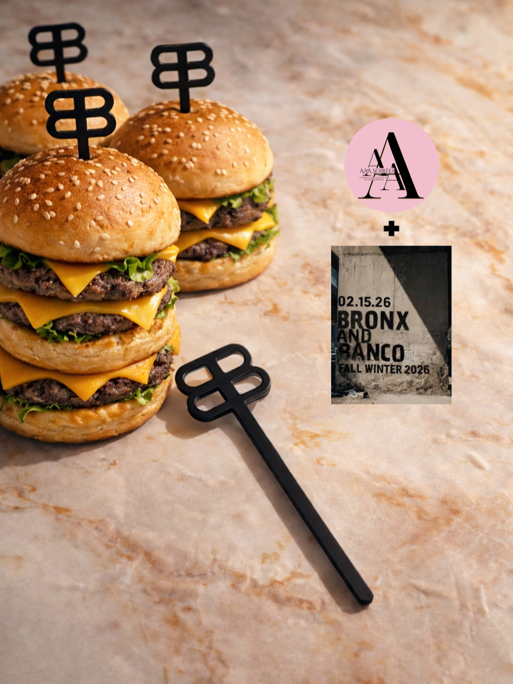 bronx and banco branded food skewers